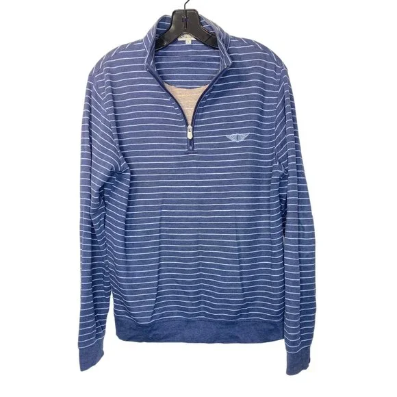 Peter Millar Men's S Blue Stripe Pullover Mock Neck 1/4 Zip Golf Top Sweatshirt - Picture 2 of 12